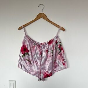 Vintage La Vie en Rose Satin Floral Sleep Short Size Small/Medium Pink and White